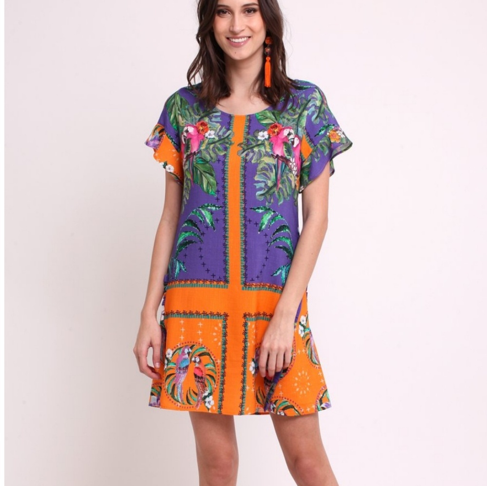 Colorful tropical print dress